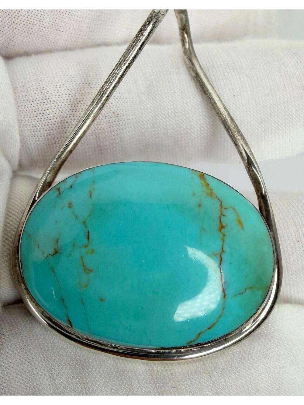 Vintage Taxco Mexico Pendant Sterling Silver Teal Turquoise TC-75 - Picture 2 of 14